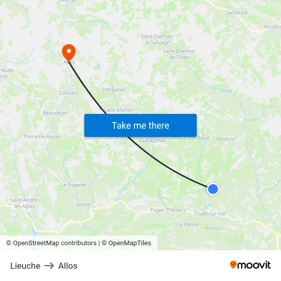 Lieuche to Allos map