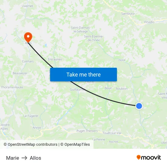 Marie to Allos map