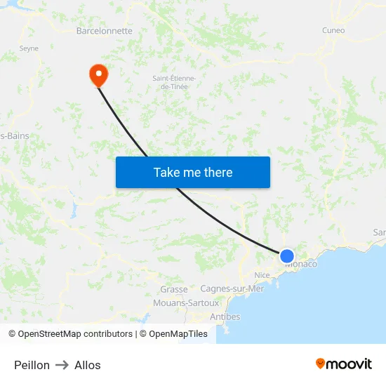 Peillon to Allos map