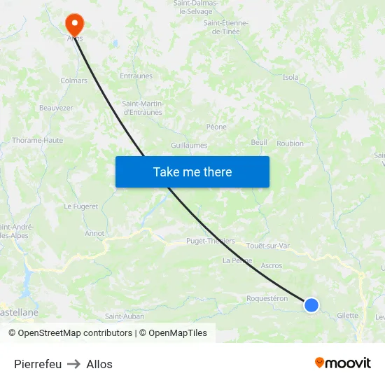 Pierrefeu to Allos map