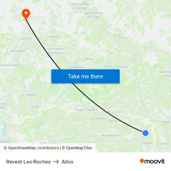 Revest-Les-Roches to Allos map