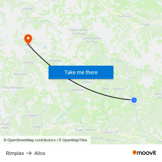 Rimplas to Allos map