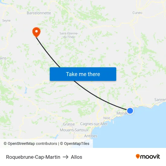 Roquebrune-Cap-Martin to Allos map