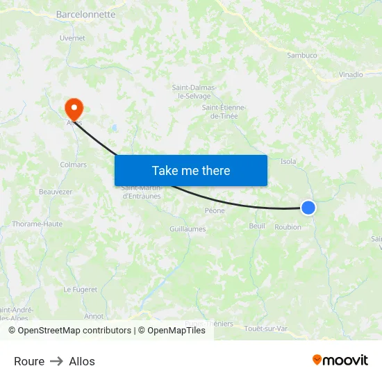Roure to Allos map