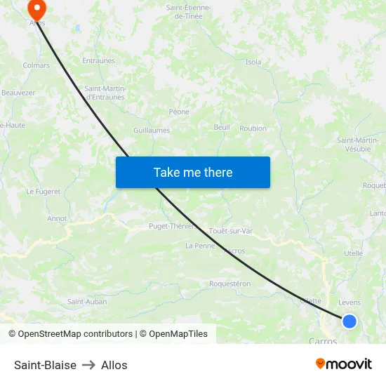 Saint-Blaise to Allos map