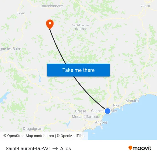 Saint-Laurent-Du-Var to Allos map