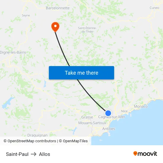 Saint-Paul to Allos map