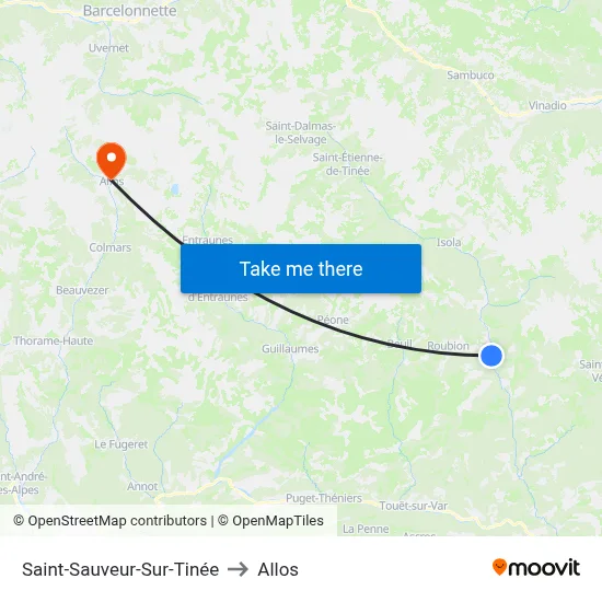 Saint-Sauveur-Sur-Tinée to Allos map