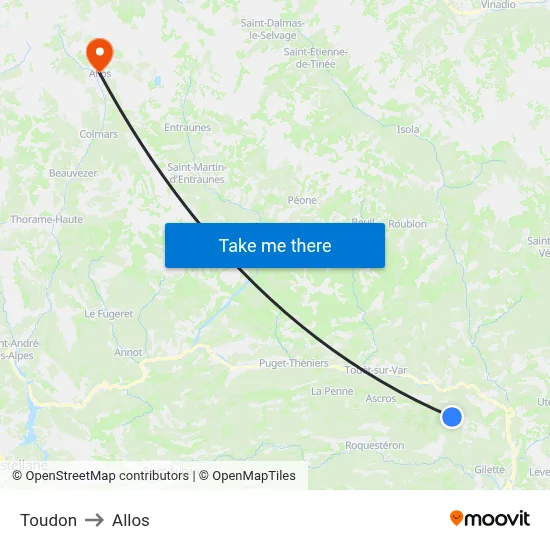 Toudon to Allos map