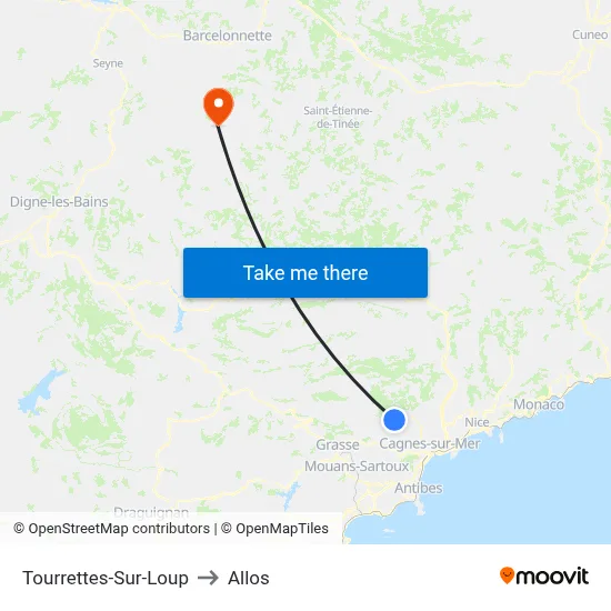 Tourrettes-Sur-Loup to Allos map