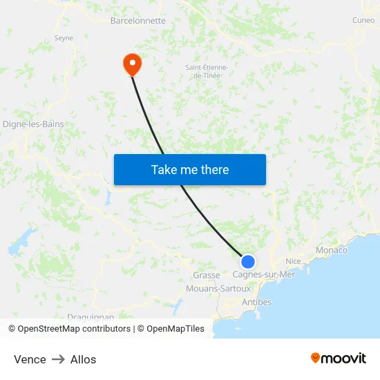 Vence to Allos map