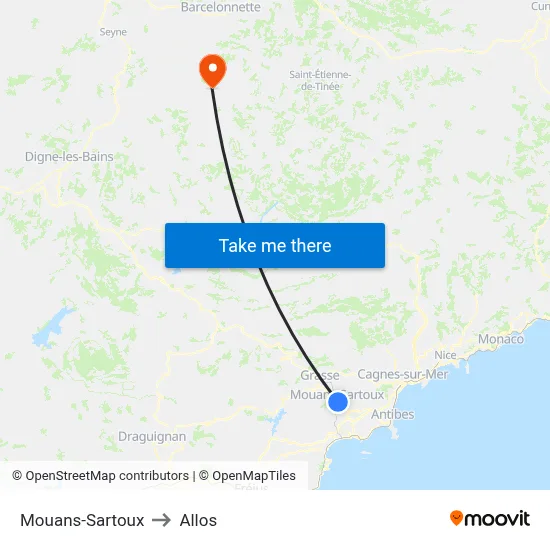 Mouans-Sartoux to Allos map