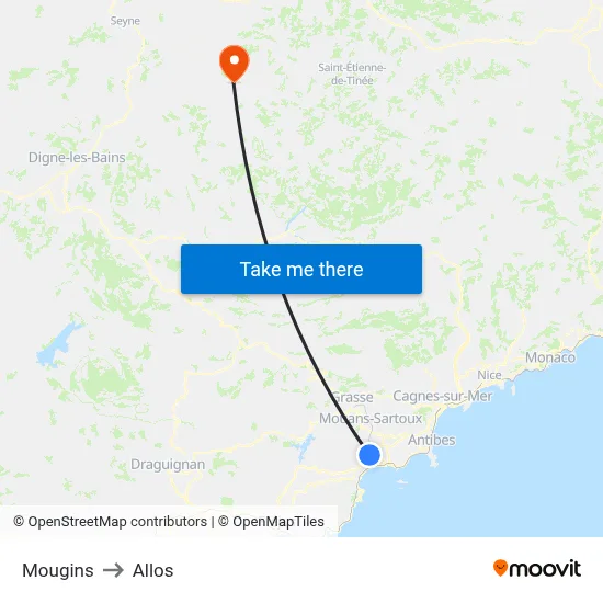 Mougins to Allos map