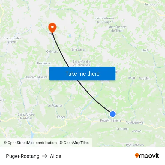 Puget-Rostang to Allos map