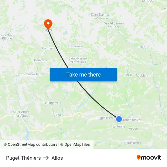 Puget-Théniers to Allos map
