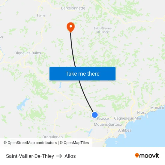 Saint-Vallier-De-Thiey to Allos map