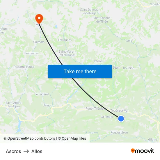 Ascros to Allos map