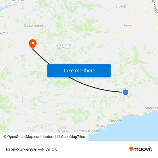 Breil-Sur-Roya to Allos map