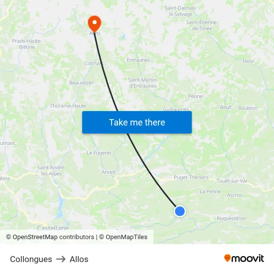Collongues to Allos map