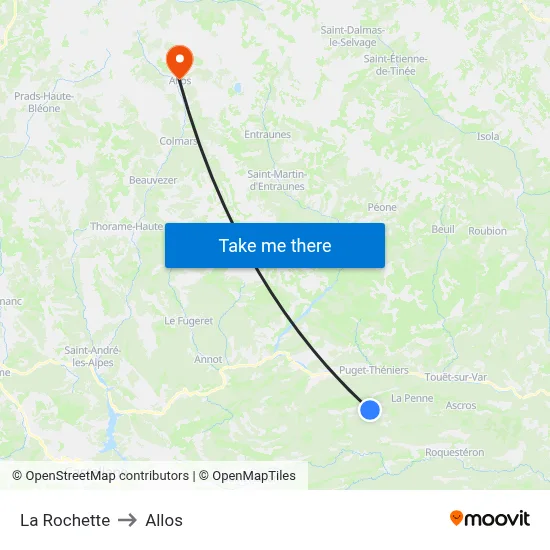 La Rochette to Allos map