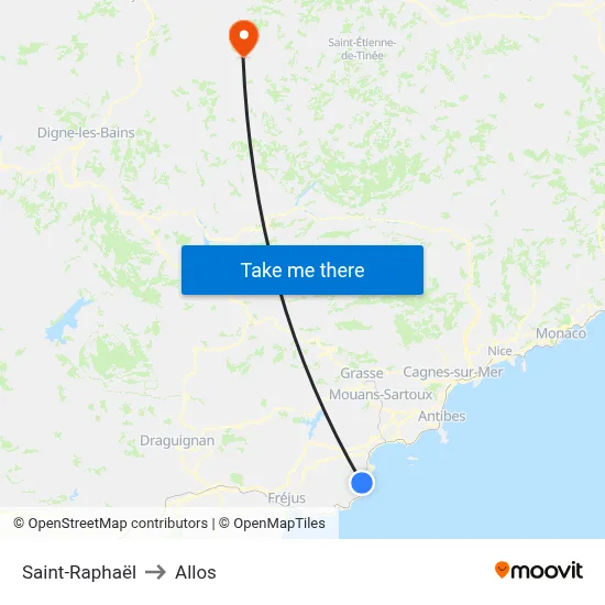 Saint-Raphaël to Allos map