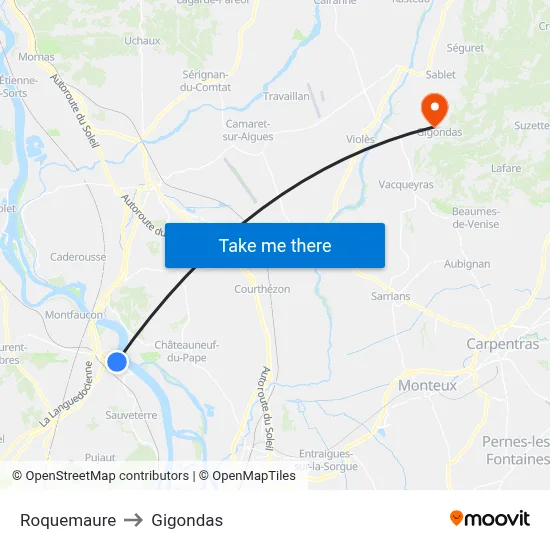 Roquemaure to Gigondas map