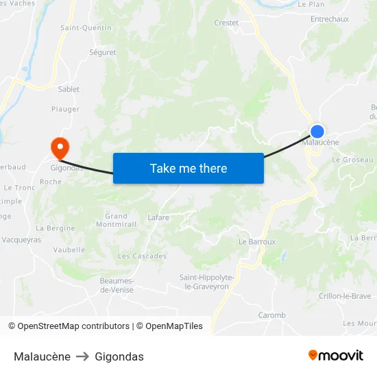 Malaucène to Gigondas map