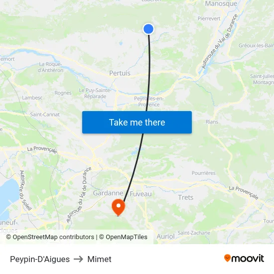 Peypin-D'Aigues to Mimet map