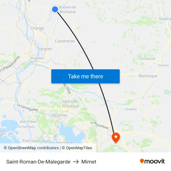 Saint-Roman-De-Malegarde to Mimet map