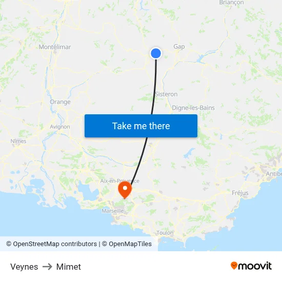 Veynes to Mimet map