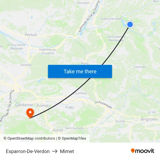 Esparron-De-Verdon to Mimet map