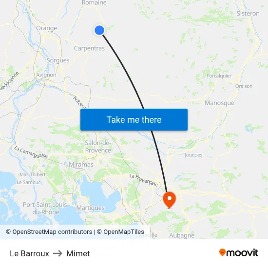 Le Barroux to Mimet map