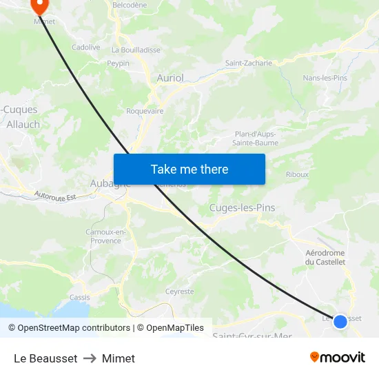 Le Beausset to Mimet map