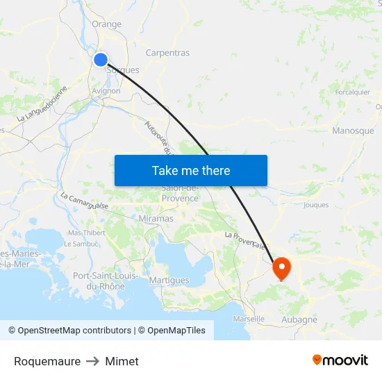 Roquemaure to Mimet map