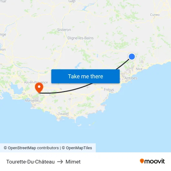 Tourette-Du-Château to Mimet map