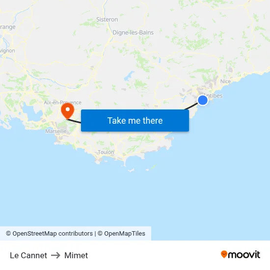 Le Cannet to Mimet map