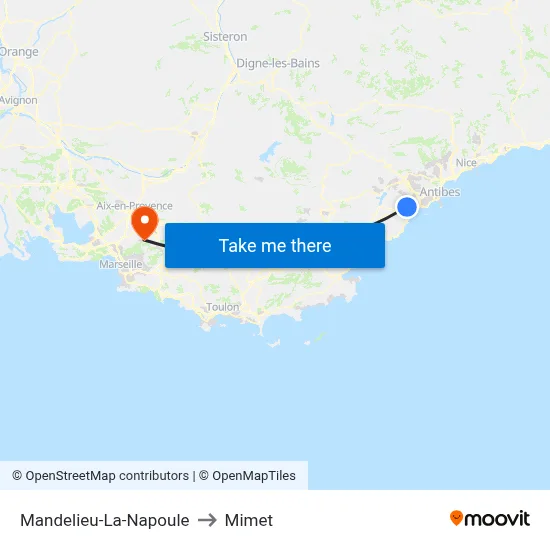 Mandelieu-La-Napoule to Mimet map