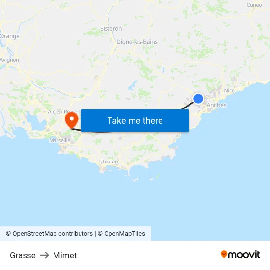 Grasse to Mimet map