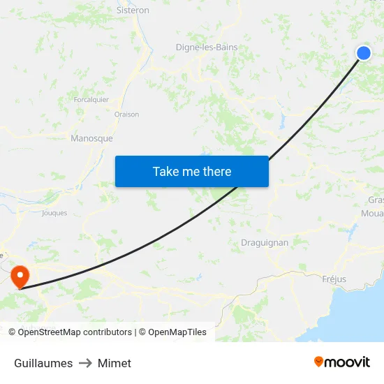 Guillaumes to Mimet map