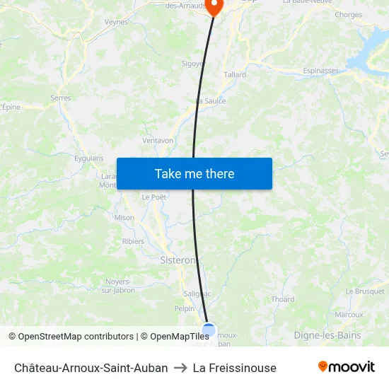 Château-Arnoux-Saint-Auban to La Freissinouse map