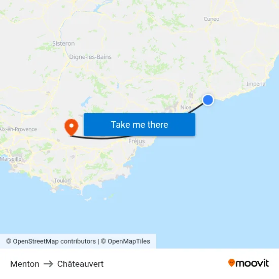 Menton to Châteauvert map