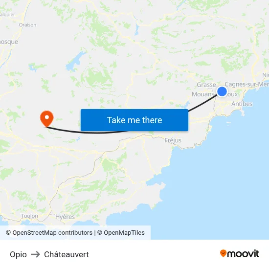 Opio to Châteauvert map