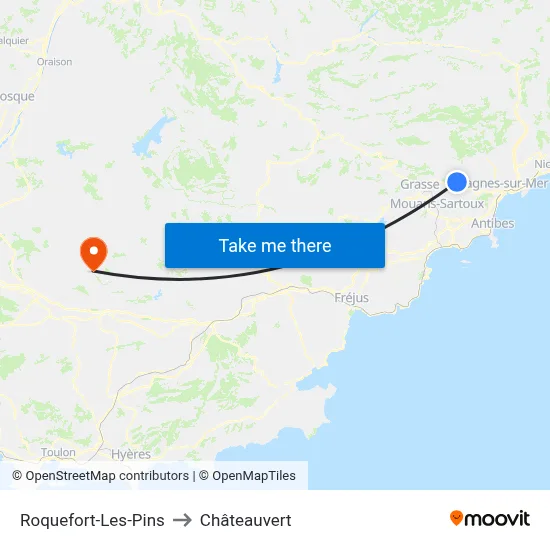Roquefort-Les-Pins to Châteauvert map