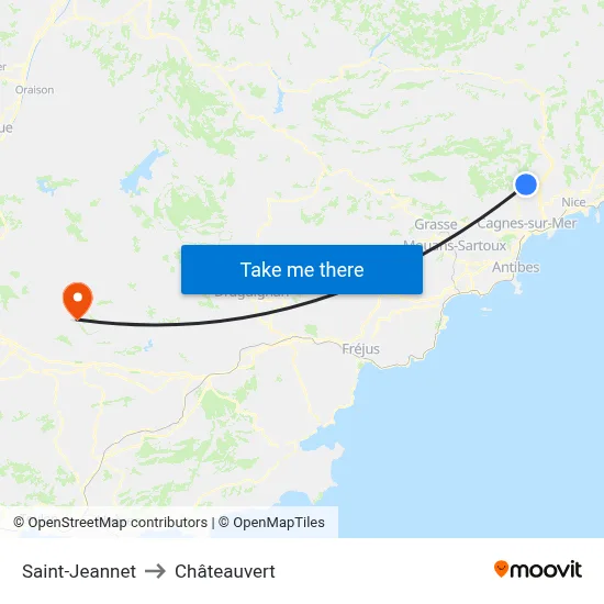 Saint-Jeannet to Châteauvert map