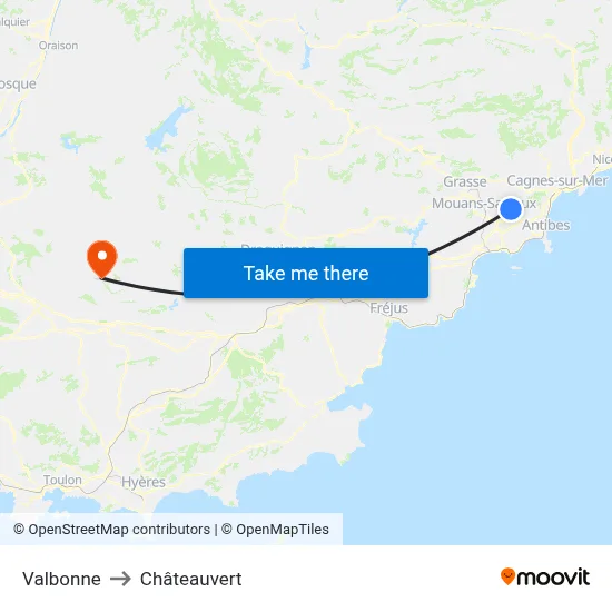 Valbonne to Châteauvert map