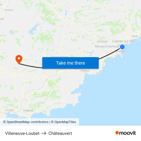 Villeneuve-Loubet to Châteauvert map