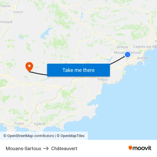 Mouans-Sartoux to Châteauvert map