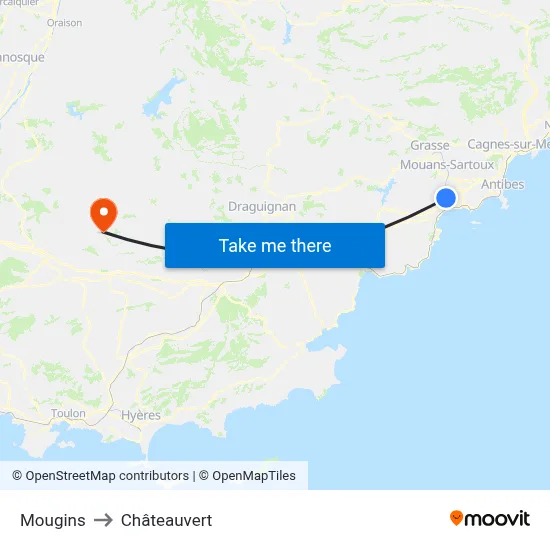Mougins to Châteauvert map