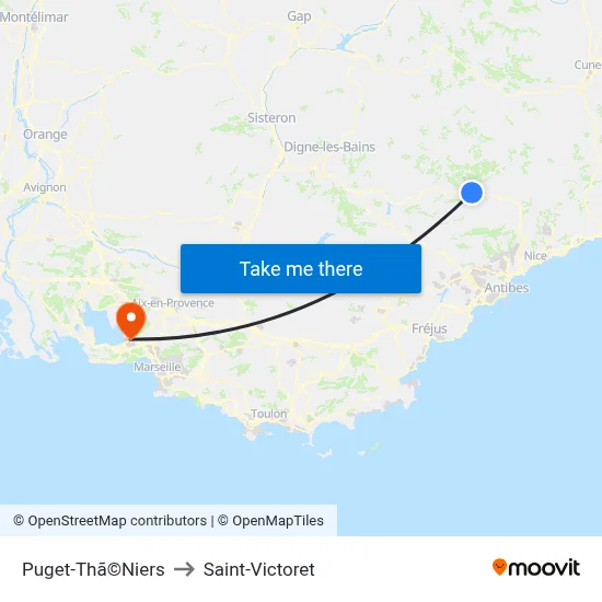 Puget-Thã©Niers to Saint-Victoret map