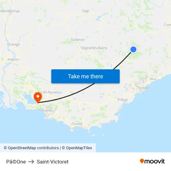 Pã©One to Saint-Victoret map